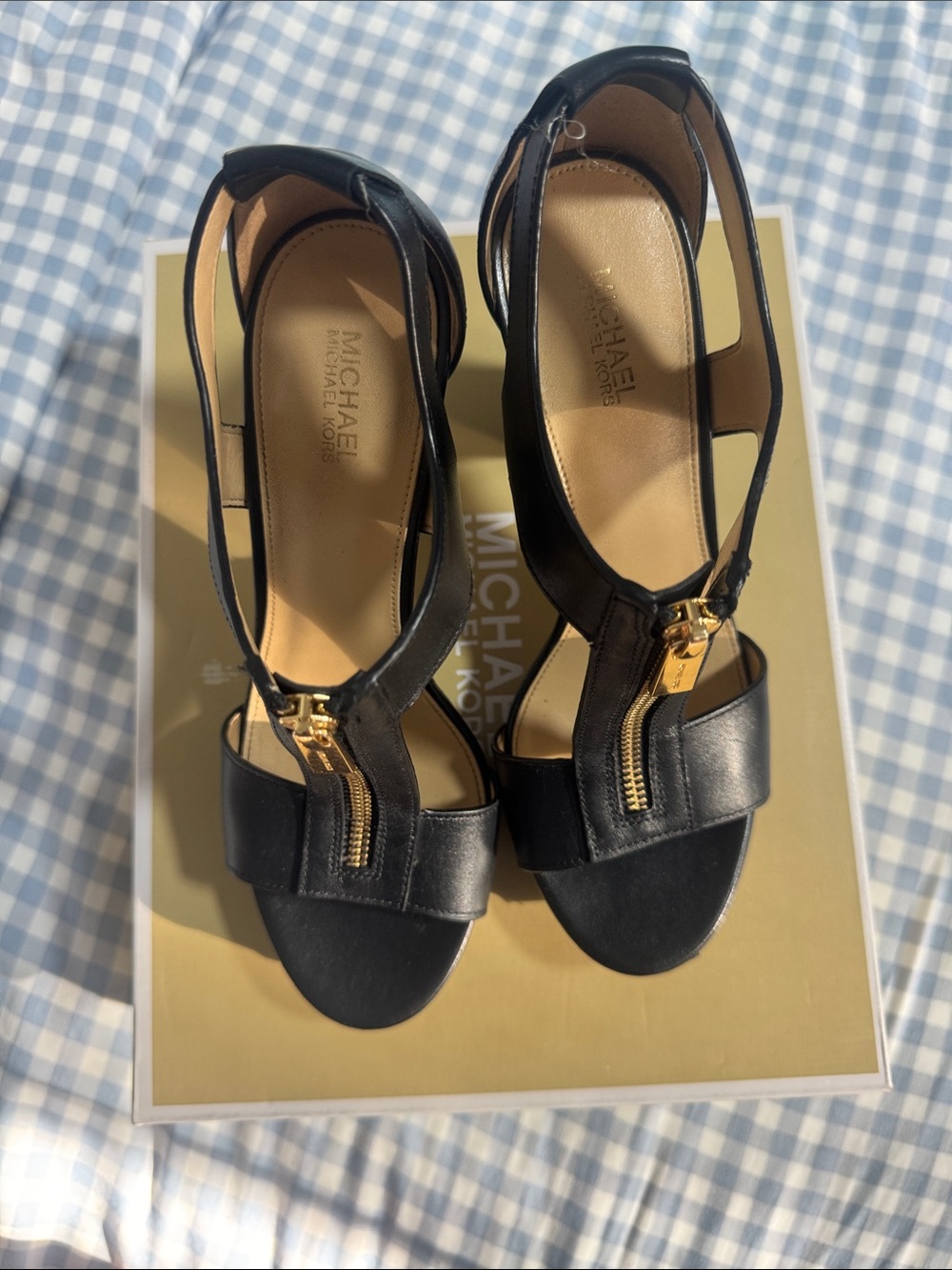 Michael Kors Black Leather Zip-Front Platform Heels - Picture 2 of 5